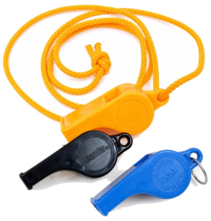Assortment of custom color P-38 whistles with cords